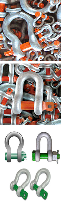 Galvanized bow and dee lifting shackles with screw and safety pins