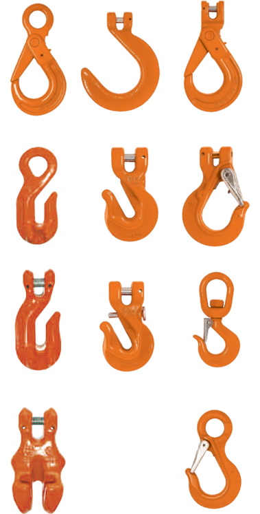 Alloy rigging hooks — self-locking, grab, clevis and swivel hooks