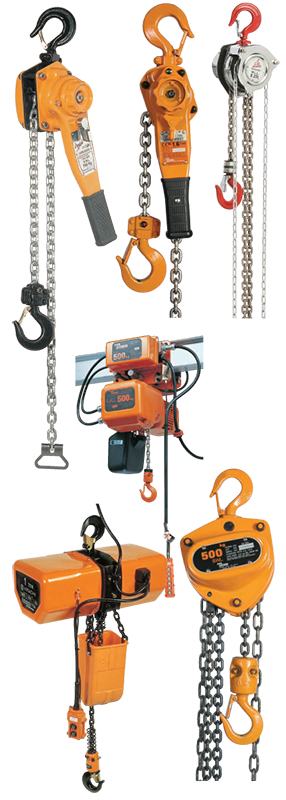 Manual lever hoists, chain blocks and electric chain hoists